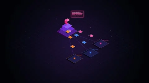Isometric Digital Content Engine AI Animation with Data Flow and Asset Vídeos de archivo 344353215