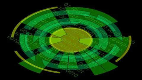Isometric digital eye with numbers isolated on black background. Stock-Illustration