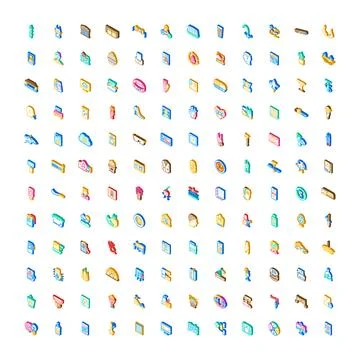 Isometric digital icons set displaying various objects Stock Illustration