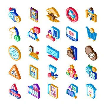 Isometric digital internet and technology icons set Stockillustratie