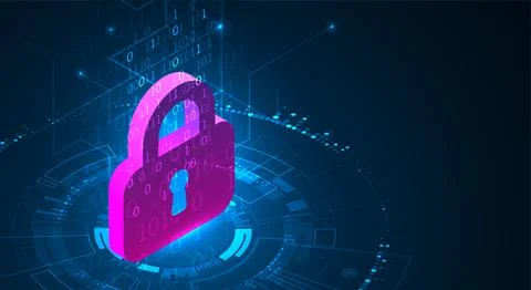 Isometric digital padlock. Abstract technology background. Vector illustratio Stock Illustration