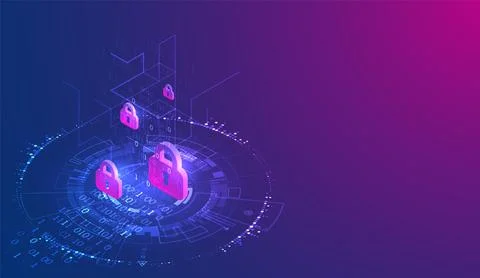 Isometric digital padlock. Abstract technology background. Vector illustratio Stock Illustration