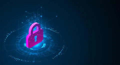 Isometric digital padlock. Abstract technology background. Vector illustratio Illustrazione stock