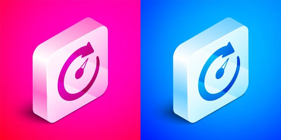 Isometric Digital speed meter icon isolated on pink and blue background. Global Stock Illustration