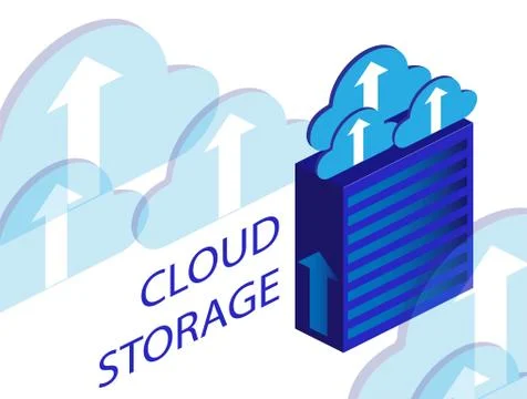 Isometric digital technology web banner. 3d cloud storage for marketing desig Stock Illustration