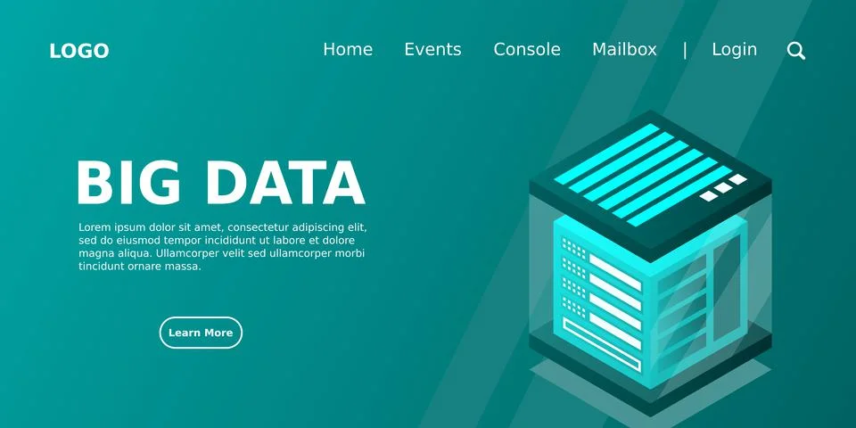 Isometric Digital Technology Web Banner. BIG DATA Machine Learning Algorithms Stock Illustration
