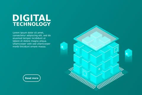 Isometric Digital Technology Web Banner. BIG DATA Machine Learning Algorithms Stock Illustration