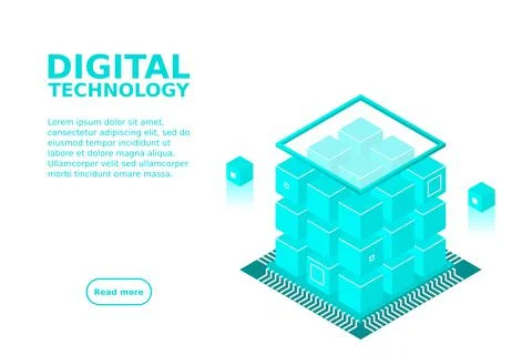 Isometric Digital Technology Web Banner. BIG DATA Machine Learning Algorithms Stock Illustration