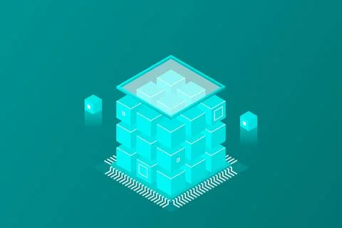 Isometric Digital Technology Web Banner. BIG DATA Machine Learning Algorithms Stock Illustration