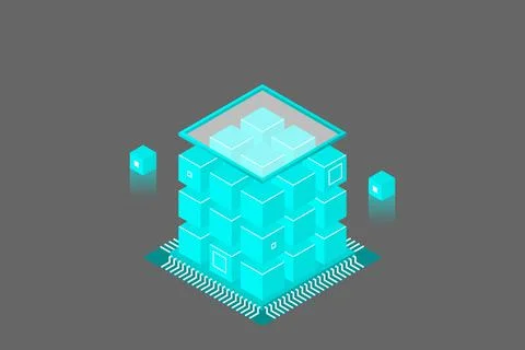 Isometric Digital Technology Web Banner. BIG DATA Machine Learning Algorithms Stock Illustration