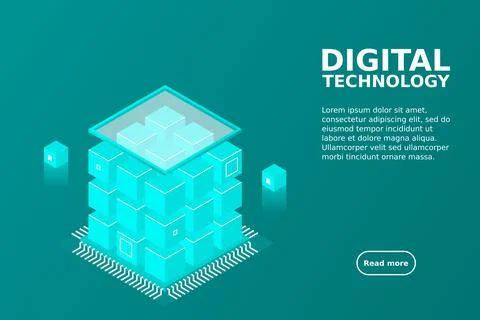 Isometric Digital Technology Web Banner. BIG DATA Machine Learning Algorithms Stock Illustration