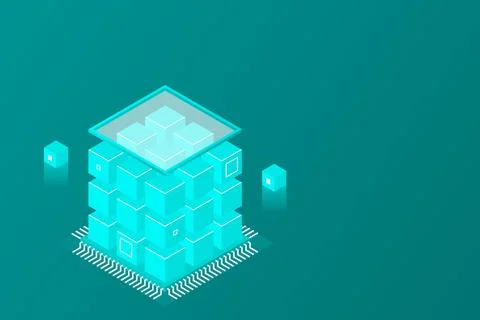 Isometric Digital Technology Web Banner. BIG DATA Machine Learning Algorithms Stock Illustration