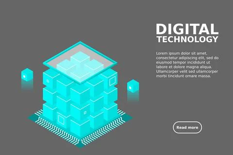 Isometric Digital Technology Web Banner. BIG DATA Machine Learning Algorithms Stock Illustration