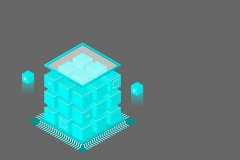 Isometric Digital Technology Web Banner. BIG DATA Machine Learning Algorithms Stock Illustration