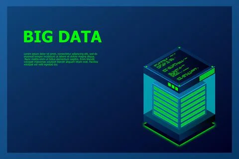 Isometric Digital Technology Web Banner. BIG DATA Machine Learning Algorithms Stock Illustration