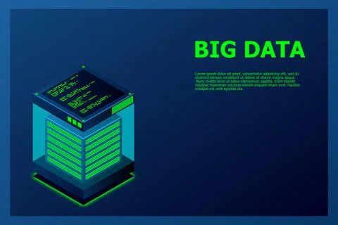 Isometric Digital Technology Web Banner. BIG DATA Machine Learning Algorithms Stock Illustration