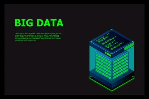 Isometric Digital Technology Web Banner. BIG DATA Machine Learning Algorithms Stock Illustration