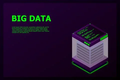 Isometric Digital Technology Web Banner. BIG DATA Machine Learning Algorithms Stock Illustration