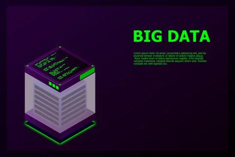 Isometric Digital Technology Web Banner. BIG DATA Machine Learning Algorithms Stock Illustration