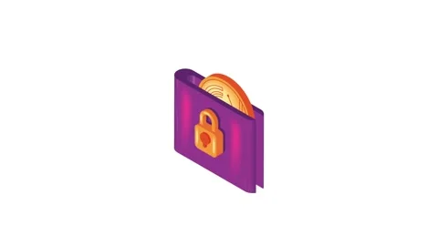 Isometric digital wallet with cryptocurrency coin and padlock symbol for se.. Vídeos de archivo 339056536