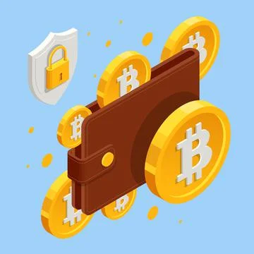 Isometric Digital Wallet technology for cryptocurrency bitcoin. Digital wallet Stock Illustration