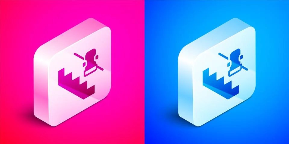 Isometric Disabled access elevator lift escalator icon isolated on pink and blue Stock Illustration