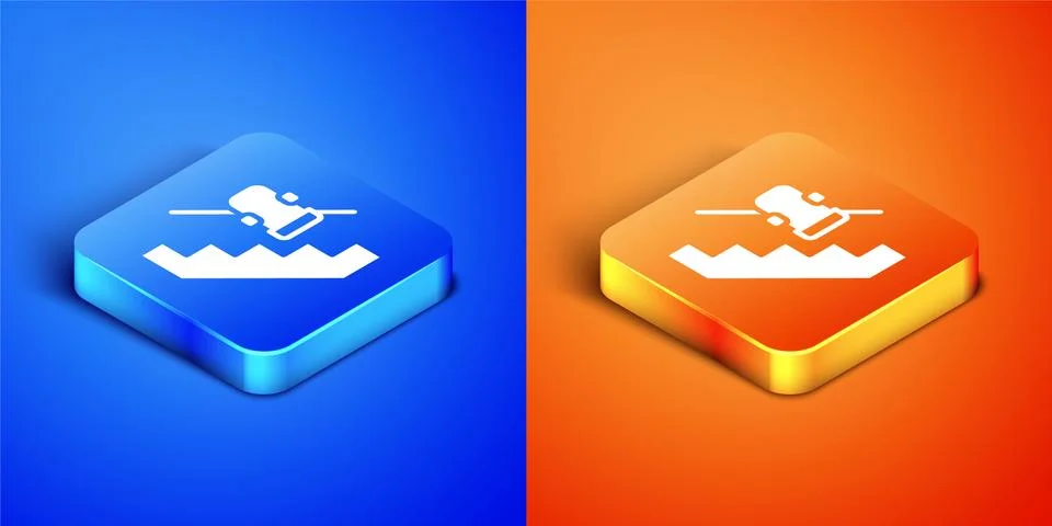 Isometric Disabled access elevator lift escalator icon isolated on blue and Stock Illustration