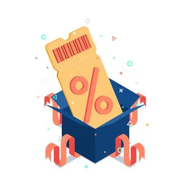 Isometric Discount Coupon inside Present Box Stock Illustration