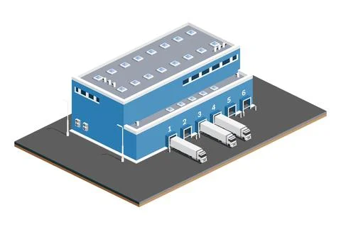 Isometric Distribution Logistic Center. Warehouse Storage Facilities with T.. 스톡 일러스트