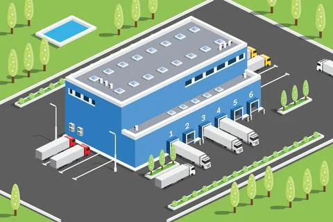 Isometric Distribution Logistic Center. Warehouse Storage Facilities with T.. 스톡 일러스트