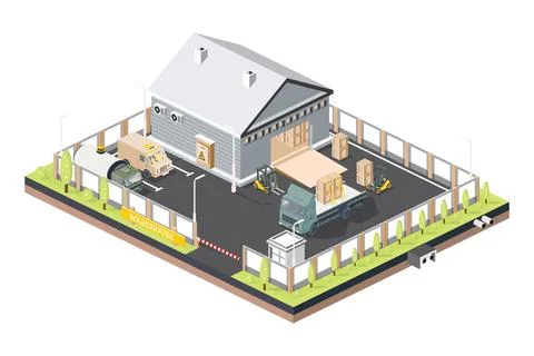 Isometric Distribution Logistic Center. Warehouse Storage Facilities with T.. 스톡 일러스트