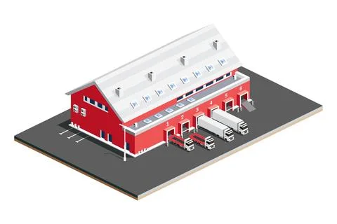 Isometric Distribution Logistic Center. Warehouse Storage Facilities with T.. 스톡 일러스트