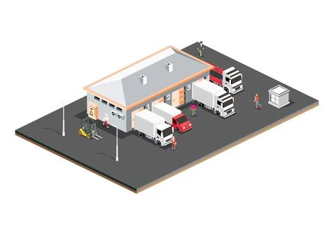 Isometric Distribution Logistic Center. Warehouse Storage Facilities with T.. 스톡 일러스트