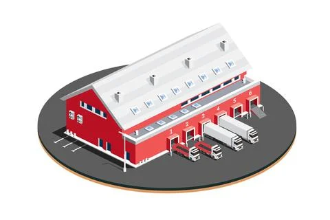 Isometric Distribution Logistic Center. Warehouse Storage Facilities with T.. 스톡 일러스트