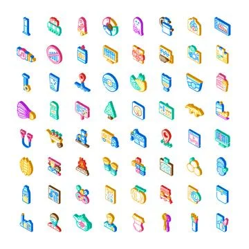 Isometric diverse icons collection representing business and technology 스톡 일러스트