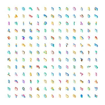 Isometric diverse objects collection set with colorful symbols Stock Illustration