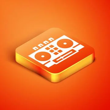 Isometric DJ remote for playing and mixing music icon isolated on orange Ilustração Stock