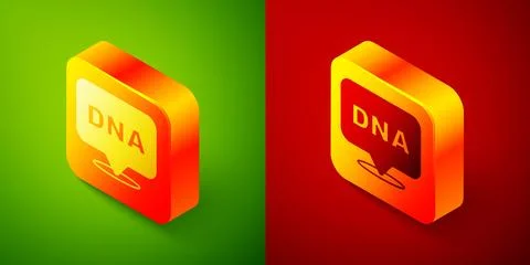 Isometric DNA symbol icon isolated on green and red background. Square button Illustrazione stock