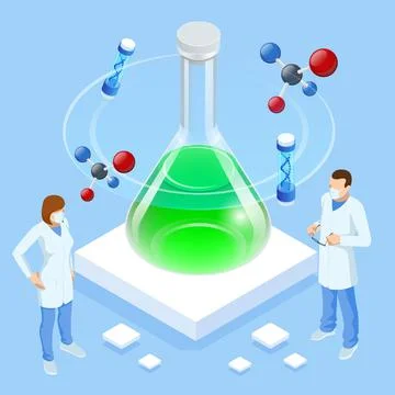 Isometric Doctor Team While Working Analysis Lab, Chemical Laboratory Science Stock Illustration