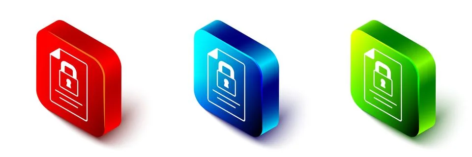 Isometric Document and lock icon isolated on white background. File format and 스톡 일러스트