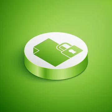 Isometric Document and lock icon isolated on green background. File format .. Illustrazione stock