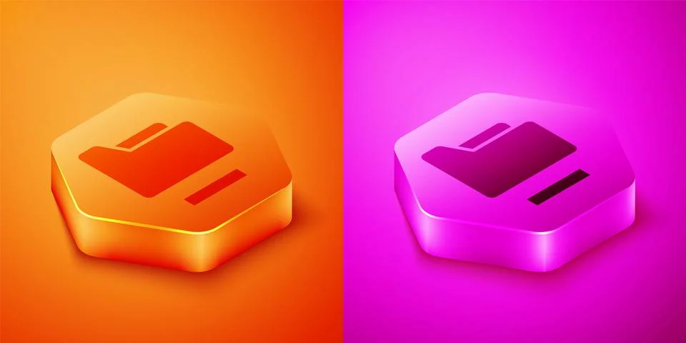 Isometric Document folder icon isolated on orange and pink background. Accoun Stock-Illustration
