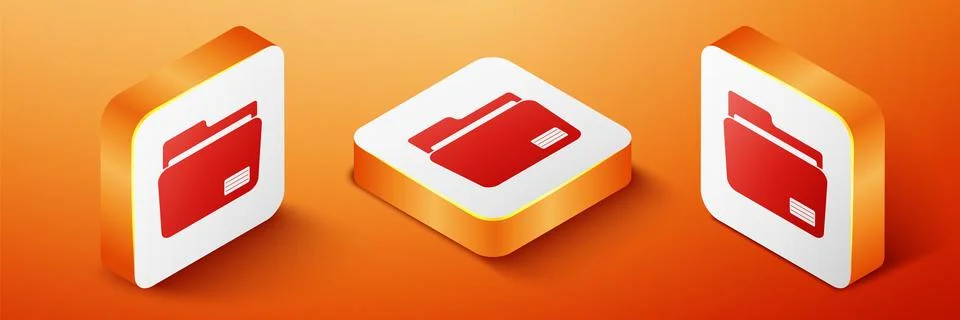 Isometric Document folder icon isolated on orange background. Accounting binder Stock Illustration