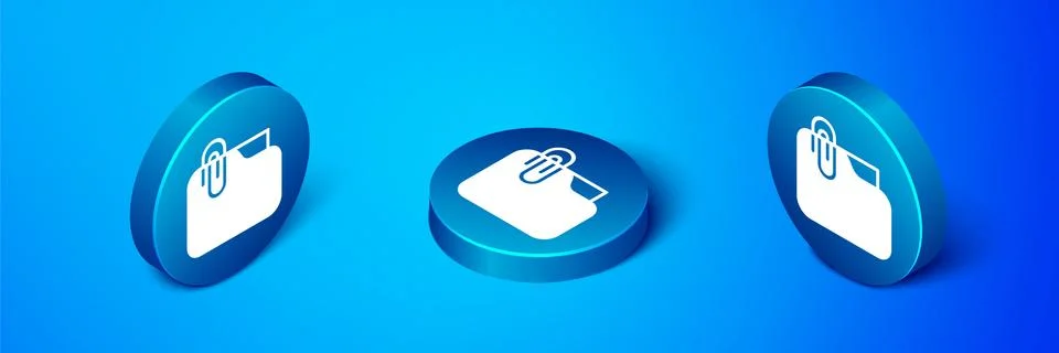 Isometric Document folder with paper clip icon isolated on blue background Stock-Illustration
