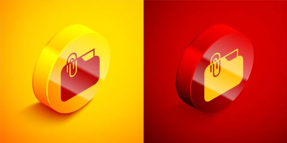 Isometric Document folder with paper clip icon isolated on orange and red Stock-Illustration