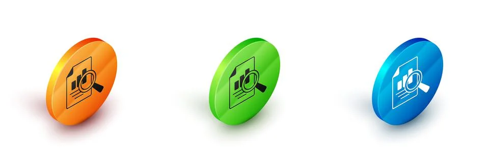 Isometric Document with graph chart icon isolated on white background. Report Illustrazione stock