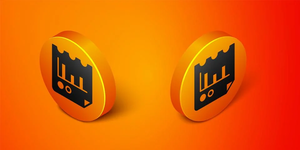 Isometric Document with graph chart icon isolated on orange background. Report Illustrazione stock