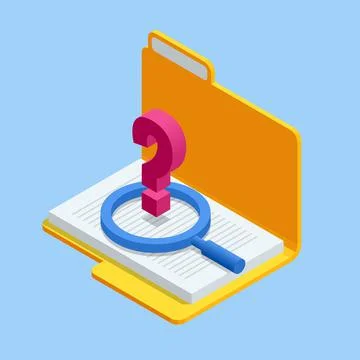 Isometric document search concept. Folders, documents and media Stock Illustration