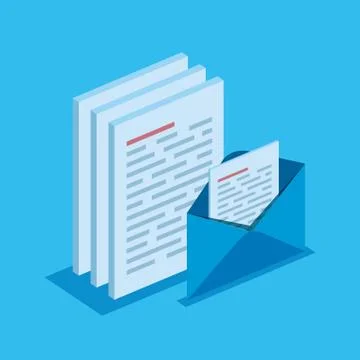 Isometric documents information with digital letter Stock Illustration