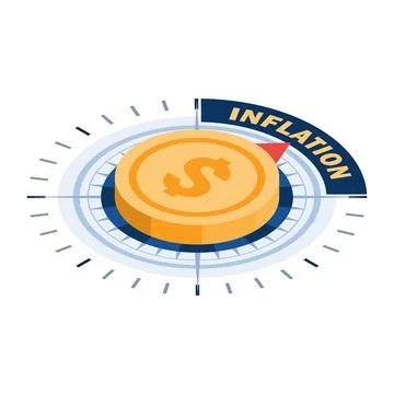 Isometric Dollar Coin Compass Pointing to Inflation Stock Illustration